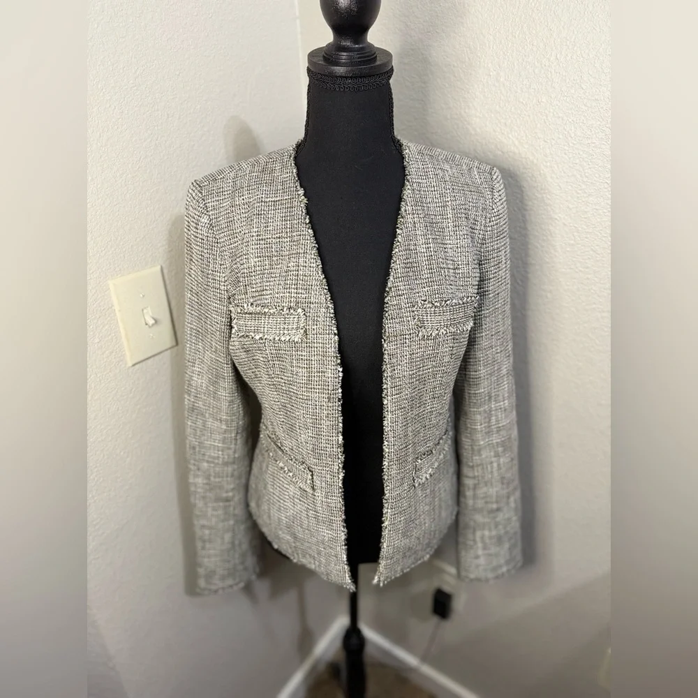 MICHAEL Michael Kors Tweed Tan Metallic‎ Fringe Blazer- Size 8